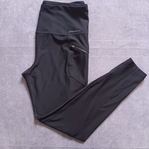 Eddie Bauer Leggings Women Large Black Excellent Zipper Pocket High Rise Yoga